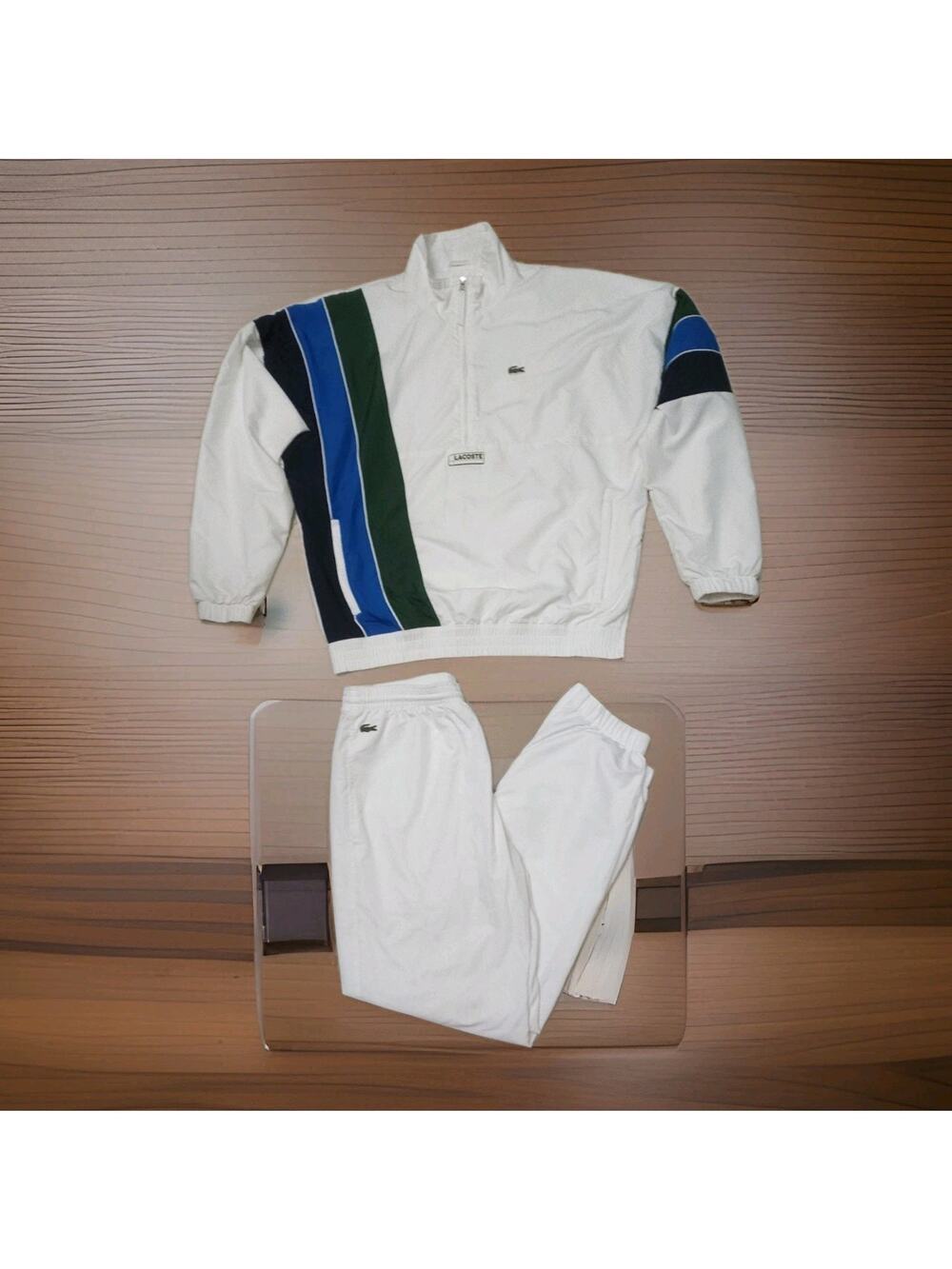 Lacoste Sport Men’s Tracksuit Set Jacket & Pants Colorblock White Sz US M FR 50